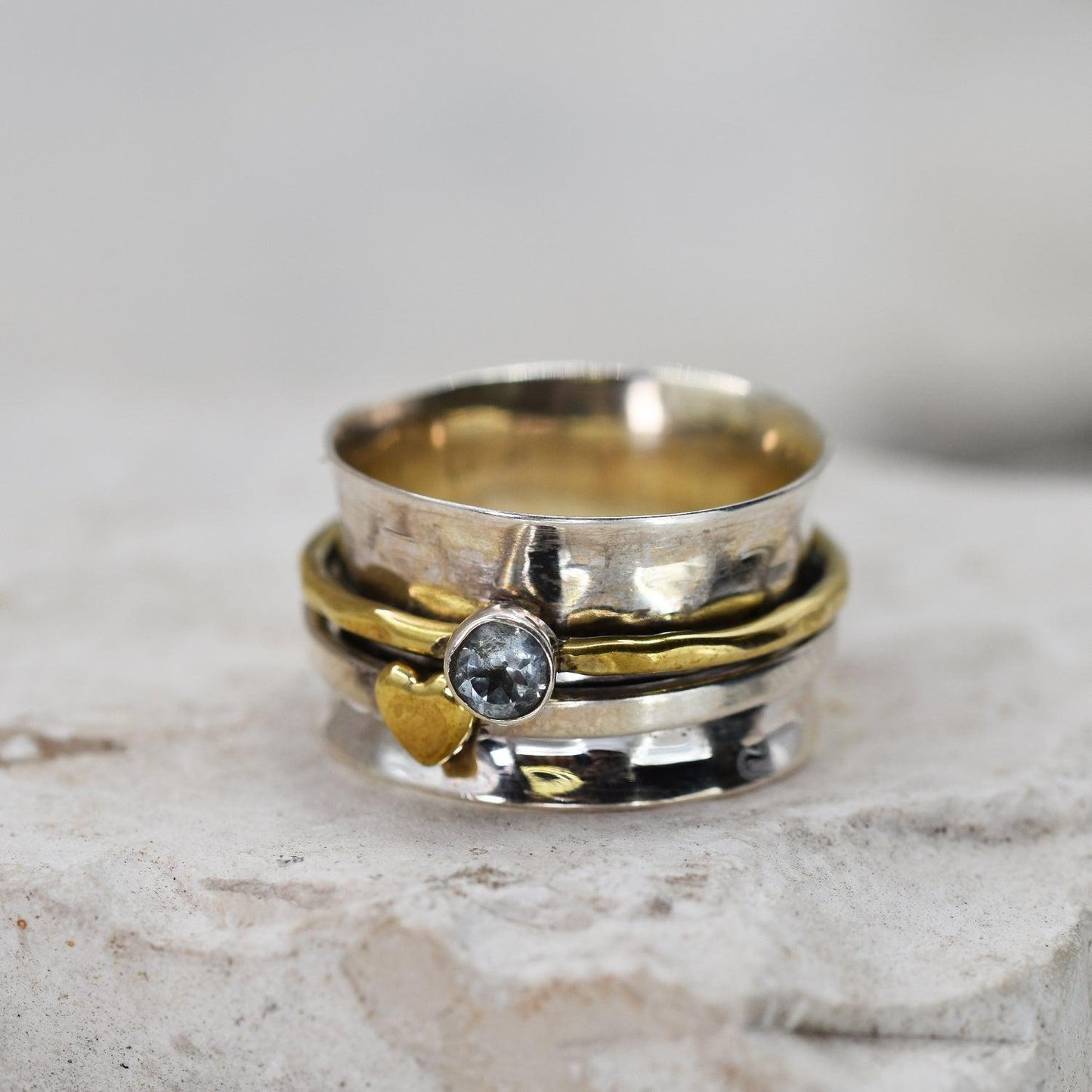 Sage - Blue Topaz Sterling Silver Spinner Ring-Rings-NEVANNA