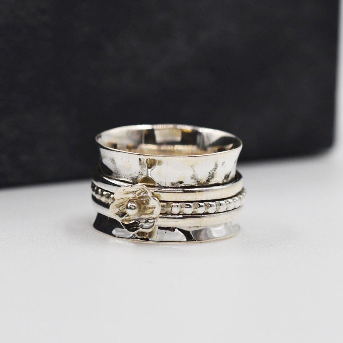 Silver Flower Anxiety Ring-Rings-NEVANNA