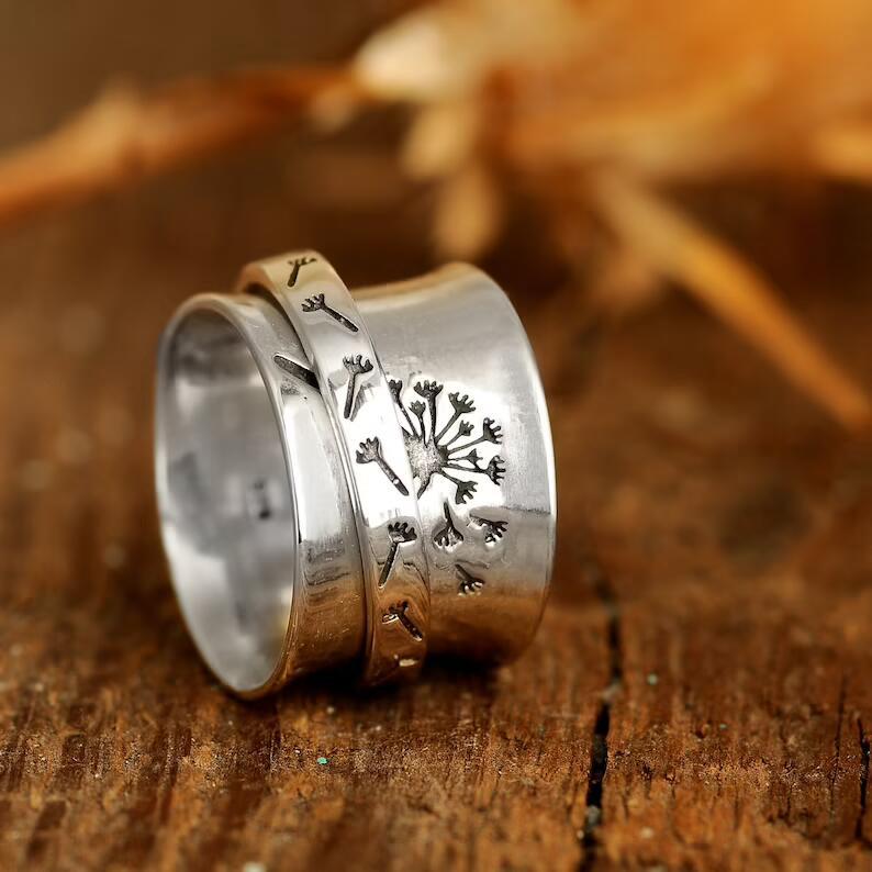 Lena Dandelion Flower Spinner Ring-Rings-NEVANNA