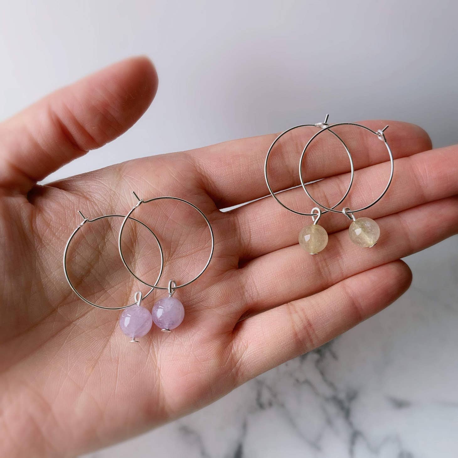 Gemstone Beads Hoop Earrings - Amethyst-Earrings-NEVANNA